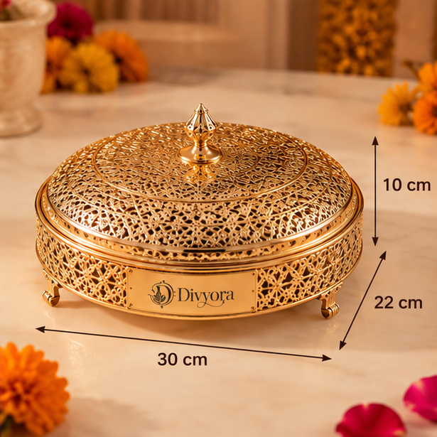 Divyora Royal Gold Filigree Dry Fruit Gift Box