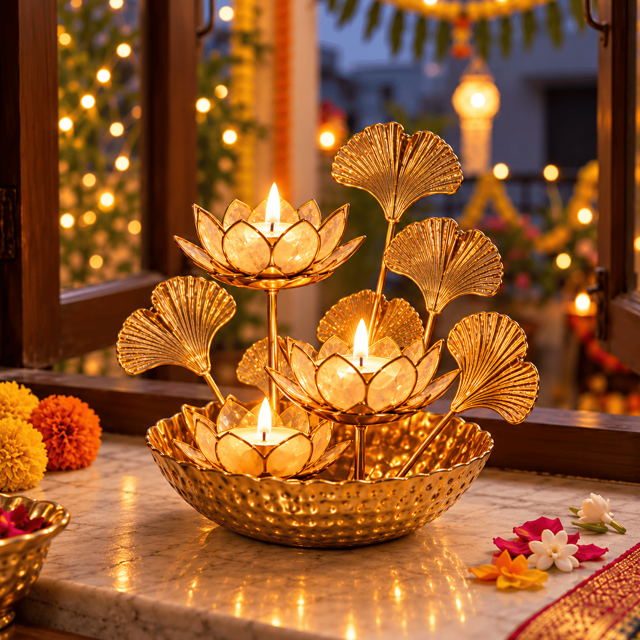 Premium Golden Lotus Luxury Diya