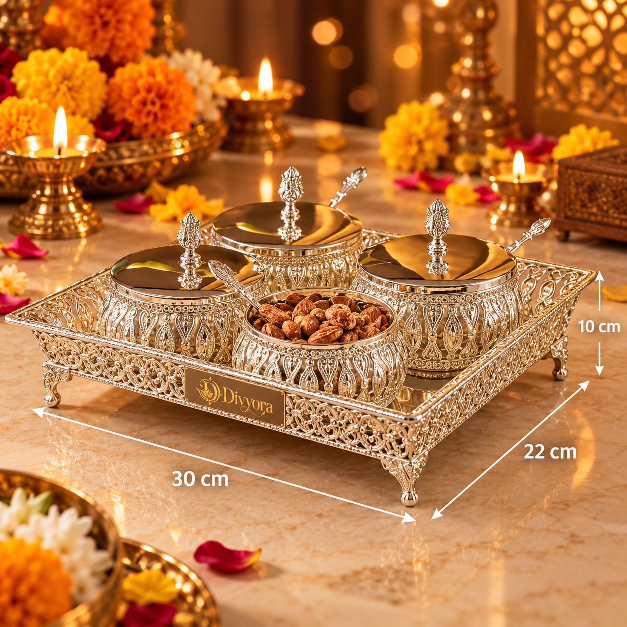 Divyora Royal Gold Filigree Dry Fruit & Mithai Gift Box