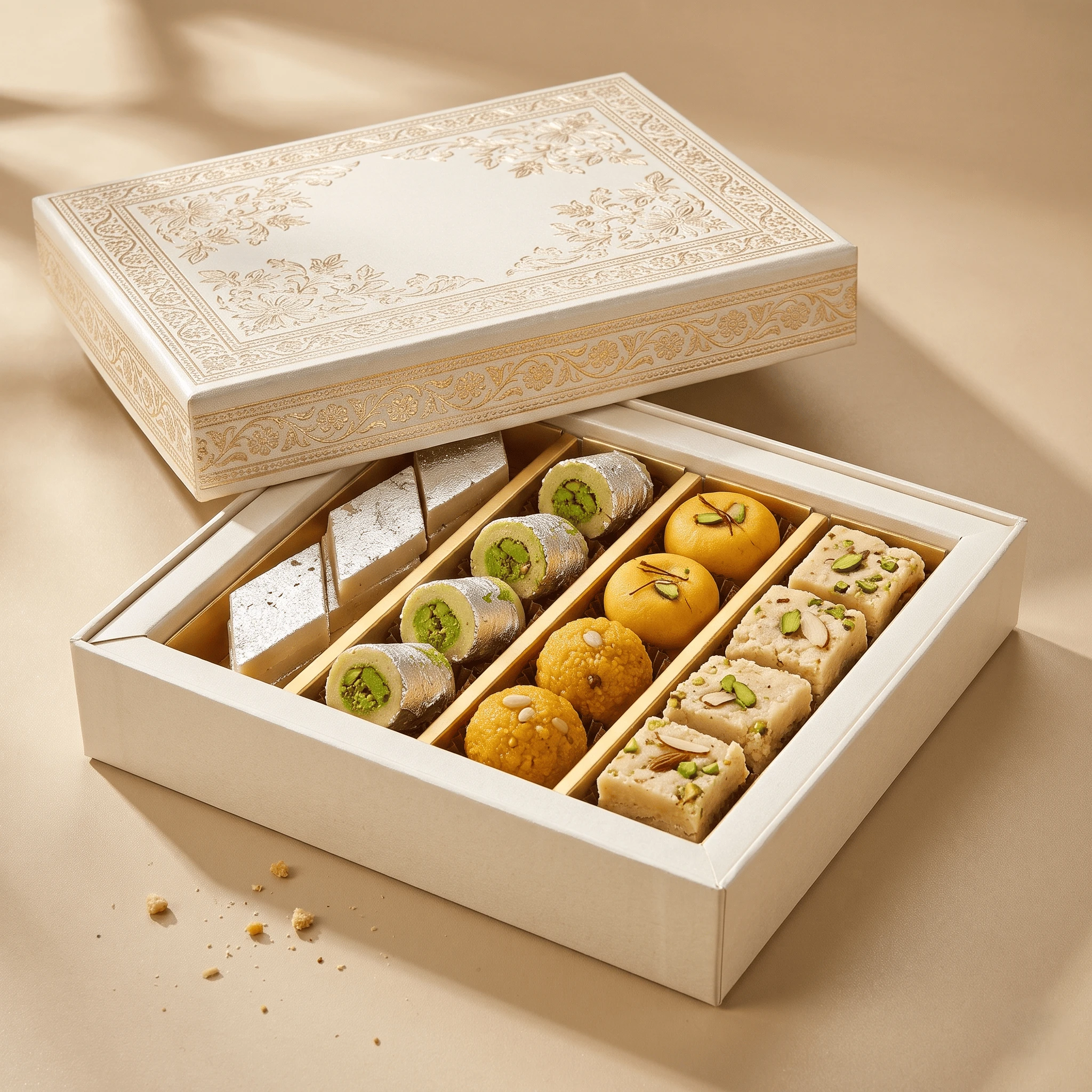 Pearl Ivory & Champagne Gold Mithai Gift Box