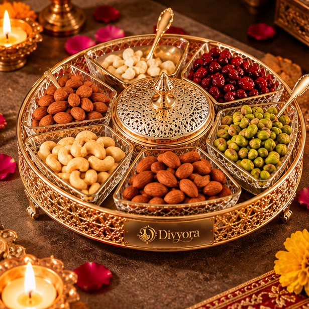Divyora Royal Gold Filigree Dry Fruit Gift Box