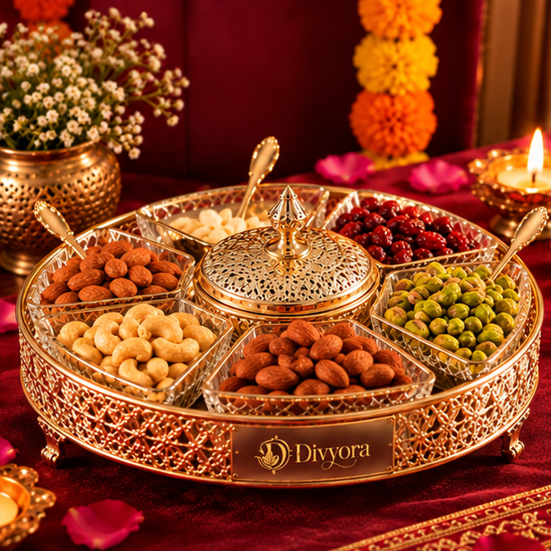 Divyora Royal Gold Filigree Dry Fruit Gift Box